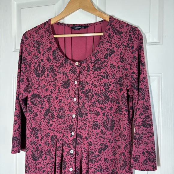 Chadwicks Midi Dress Medium Button Down Dark Romantic Burgundy Prairie Pocket - Picture 3 of 10
